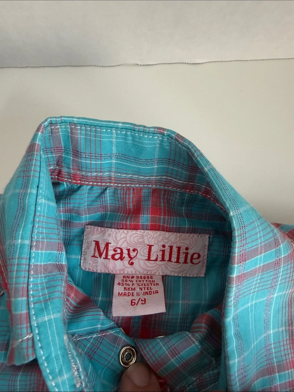 Baby Plaid Popover Bodysuit in Teal & Red western ware 6/9 M Brandnew